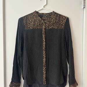 The Kooples Leopard Print Black Polka Dot Blouse